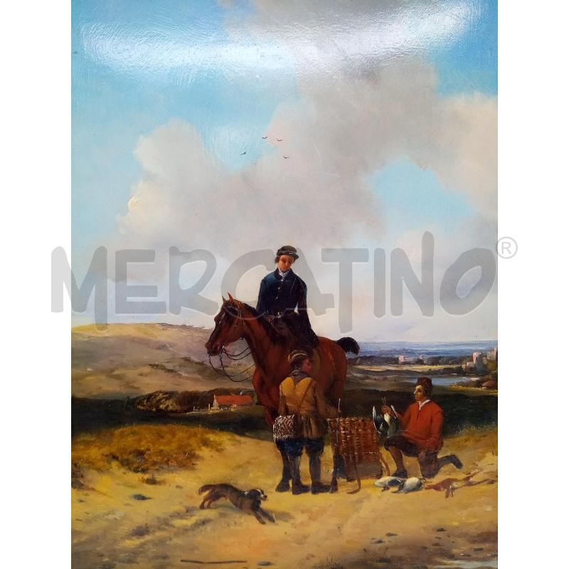 QUADRO OLIO SU TAVOLA SCENA DI CACCIA | Mercatino dell'Usato Roma porta maggiore 2