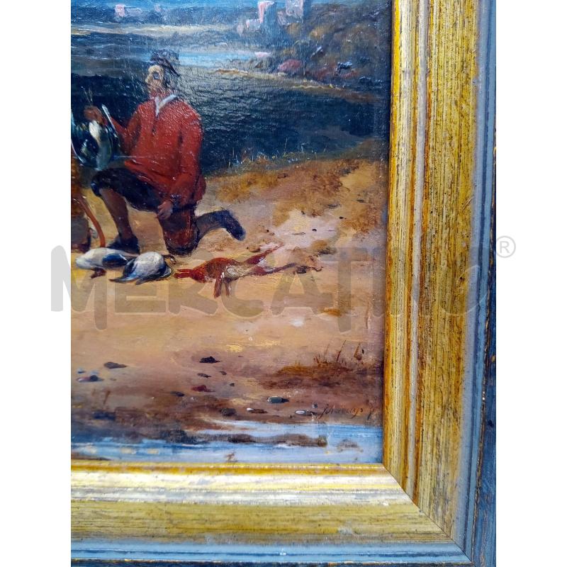 QUADRO OLIO SU TAVOLA SCENA DI CACCIA | Mercatino dell'Usato Roma porta maggiore 3