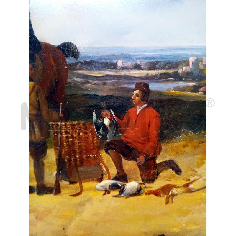 QUADRO OLIO SU TAVOLA SCENA DI CACCIA | Mercatino dell'Usato Roma porta maggiore 4