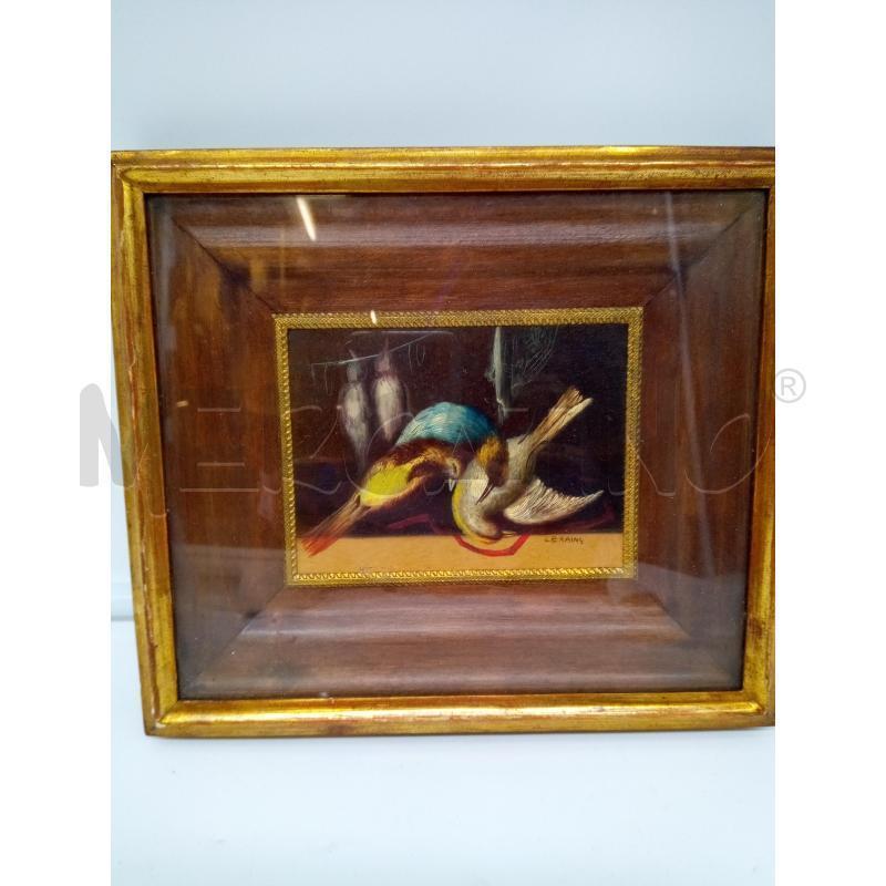 QUADRO OLIO SU TAVOLA UCCELLI DIPINTI | Mercatino dell'Usato Roma porta maggiore 1