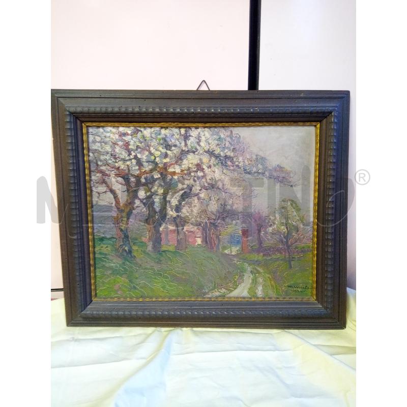 QUADRO OLIO SU TAVOLETTA ANNI 30 PAESAGGIO PRIMAVERILE  | Mercatino dell'Usato Roma porta maggiore 1