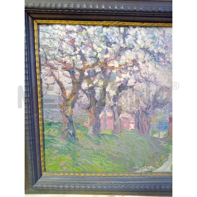 QUADRO OLIO SU TAVOLETTA ANNI 30 PAESAGGIO PRIMAVERILE  | Mercatino dell'Usato Roma porta maggiore 2
