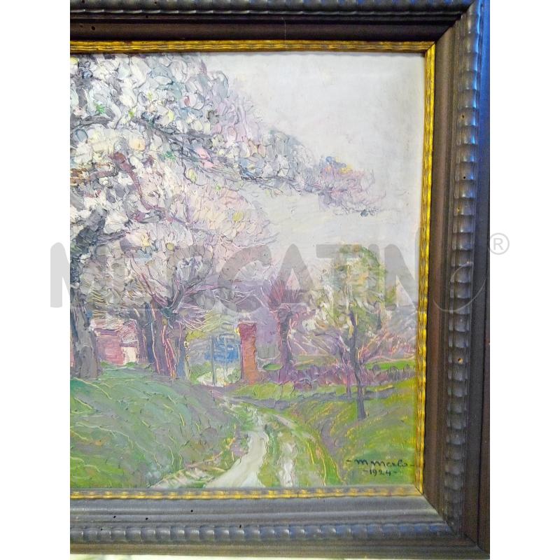 QUADRO OLIO SU TAVOLETTA ANNI 30 PAESAGGIO PRIMAVERILE  | Mercatino dell'Usato Roma porta maggiore 3