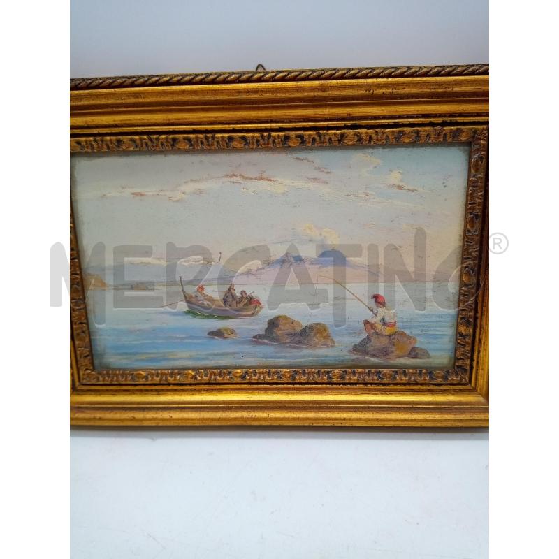 QUADRO OLIO SU TAVOLETTA MARINA CON PESCATORE  | Mercatino dell'Usato Roma porta maggiore 1