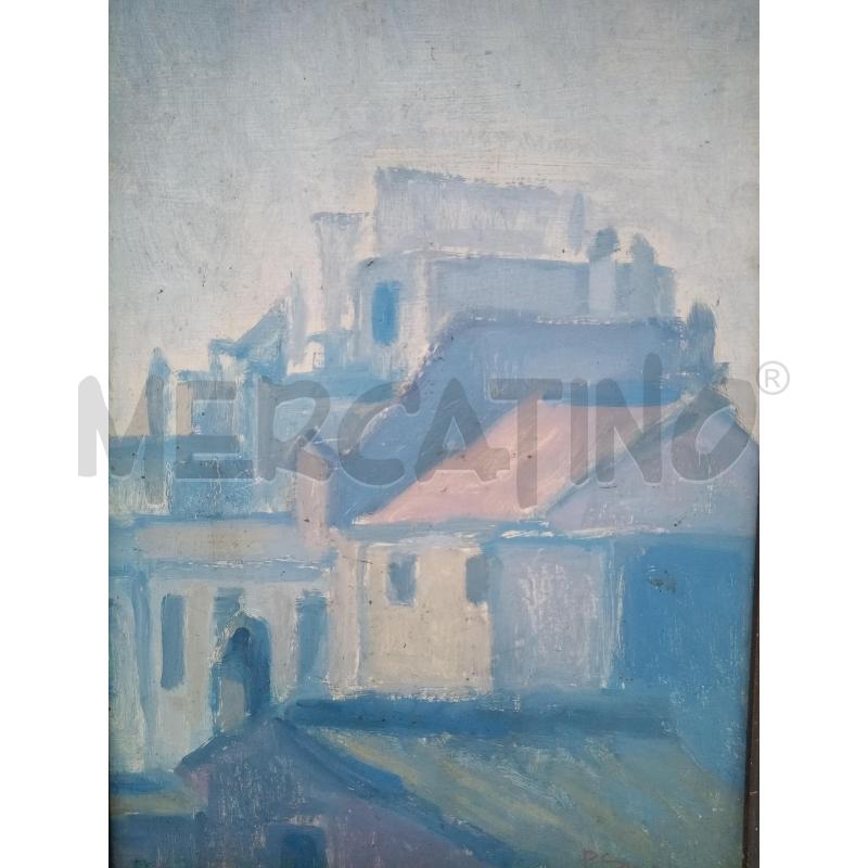 QUADRO OLIO SU TAVOLETTA MONOCROMO TONI INDACO  | Mercatino dell'Usato Roma porta maggiore 2