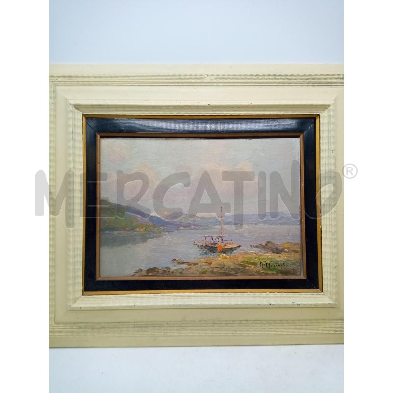 QUADRO OLIO SU TAV BARCA IN RIVA AL LAGO | Mercatino dell'Usato Roma porta maggiore 1