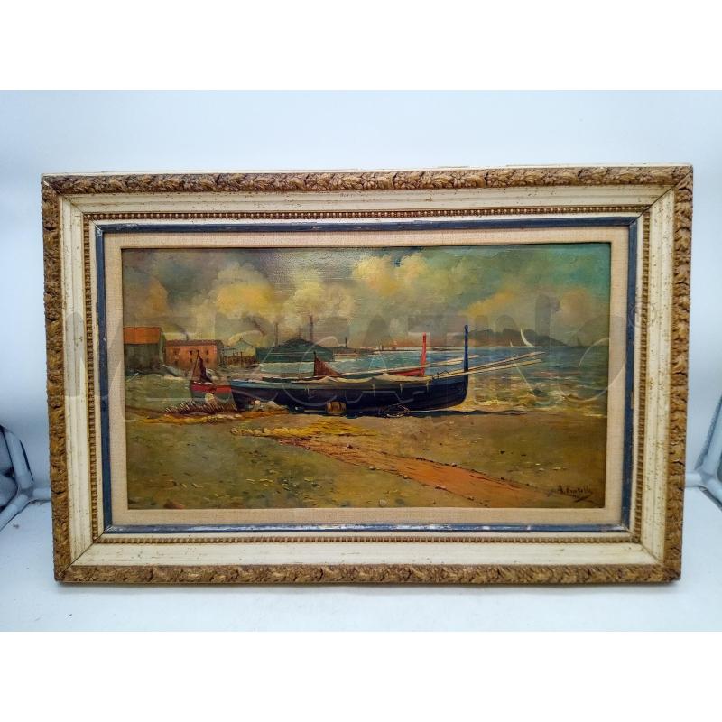 QUADRO OLIO SU TAV MARINA CON BARCA IN SPIAGGIA | Mercatino dell'Usato Roma porta maggiore 1