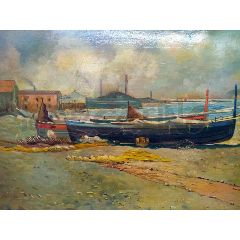 QUADRO OLIO SU TAV MARINA CON BARCA IN SPIAGGIA | Mercatino dell'Usato Roma porta maggiore 2