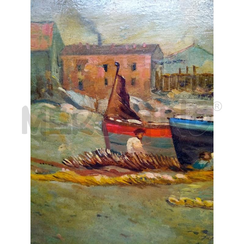QUADRO OLIO SU TAV MARINA CON BARCA IN SPIAGGIA | Mercatino dell'Usato Roma porta maggiore 4