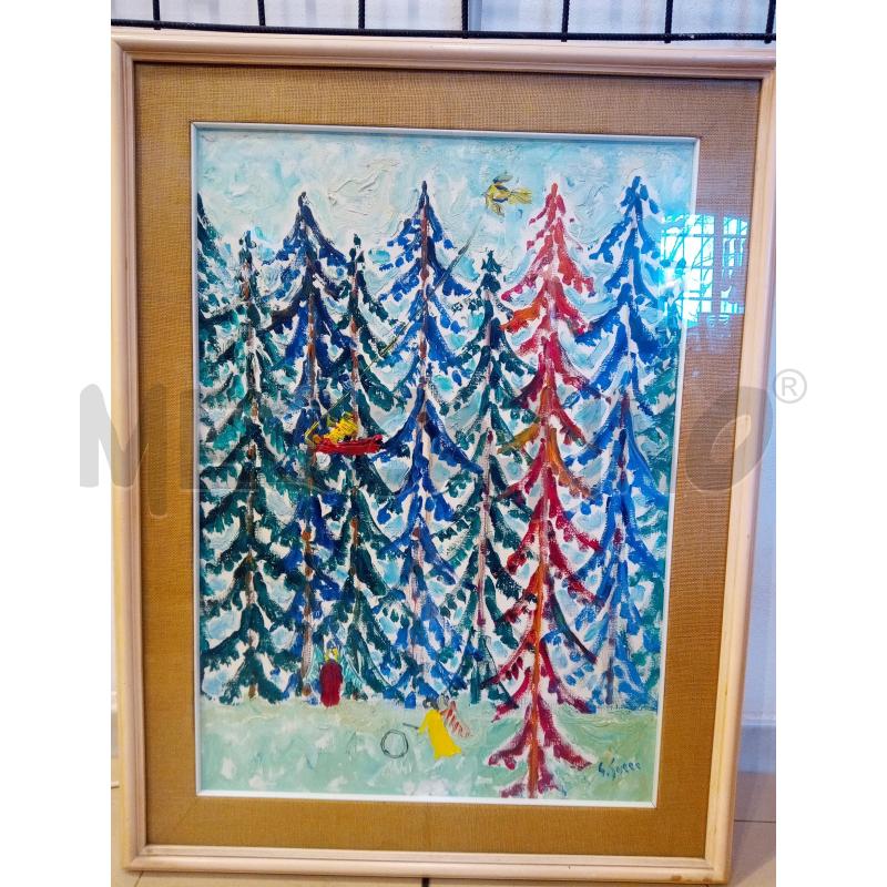QUADRO OLIO SU TELA ABETI  | Mercatino dell'Usato Roma porta maggiore 1