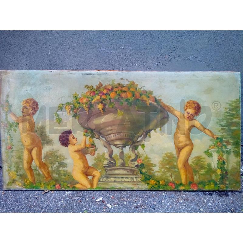QUADRO OLIO SU TELA AMORINI CON CRATERE FIORITO | Mercatino dell'Usato Roma porta maggiore 1