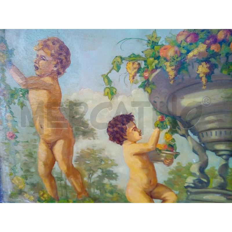 QUADRO OLIO SU TELA AMORINI CON CRATERE FIORITO | Mercatino dell'Usato Roma porta maggiore 2