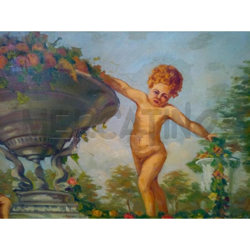 QUADRO OLIO SU TELA AMORINI CON CRATERE FIORITO | Mercatino dell'Usato Roma porta maggiore 3