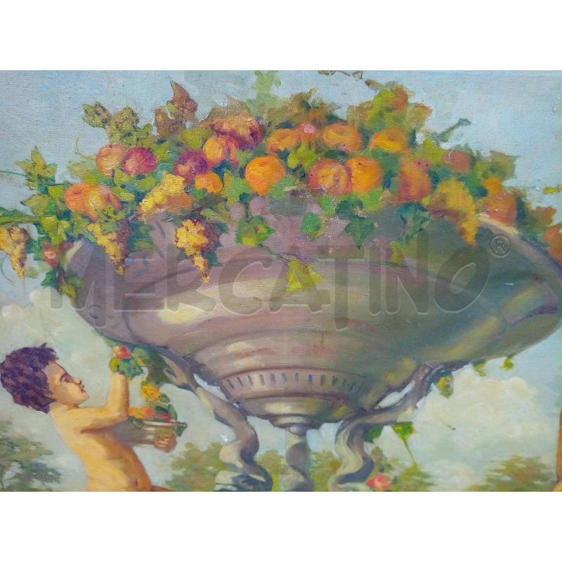 QUADRO OLIO SU TELA AMORINI CON CRATERE FIORITO | Mercatino dell'Usato Roma porta maggiore 4