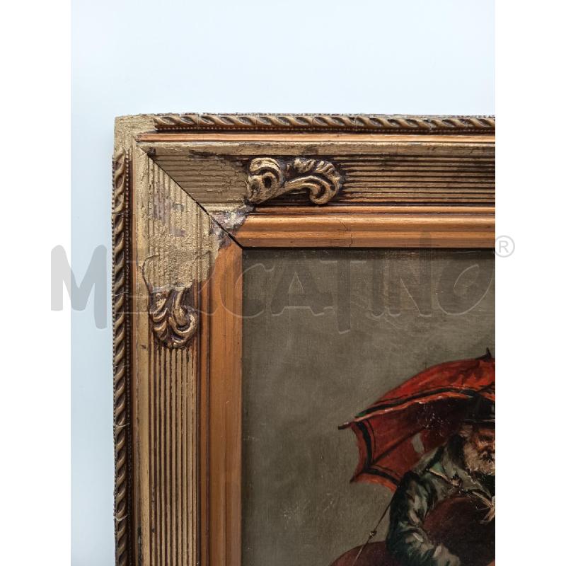 QUADRO OLIO SU TELA ANZIANO CONTRABBASSO E OMBRELLO ROSSO DIFETTI  | Mercatino dell'Usato Roma porta maggiore 2