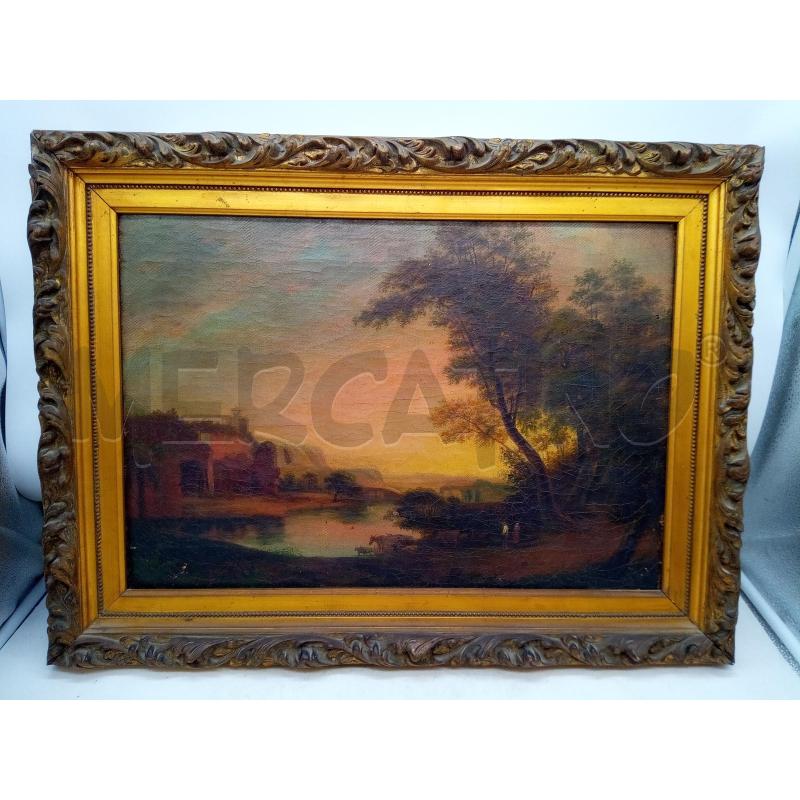 QUADRO OLIO SU TELA CAMPAGNA AL TRAMONTO  | Mercatino dell'Usato Roma porta maggiore 1
