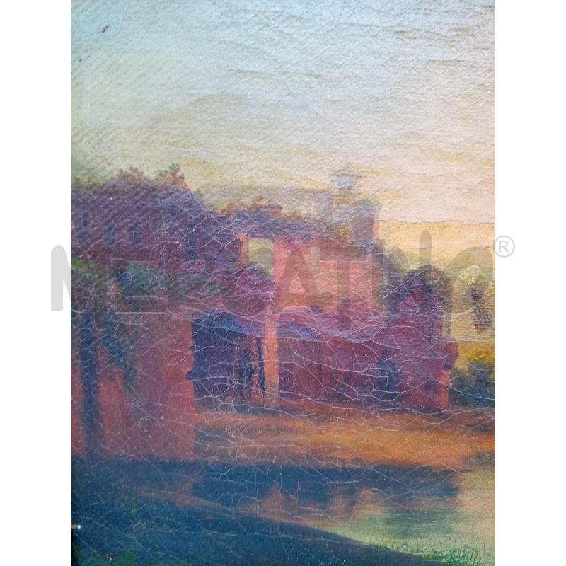 QUADRO OLIO SU TELA CAMPAGNA AL TRAMONTO  | Mercatino dell'Usato Roma porta maggiore 3