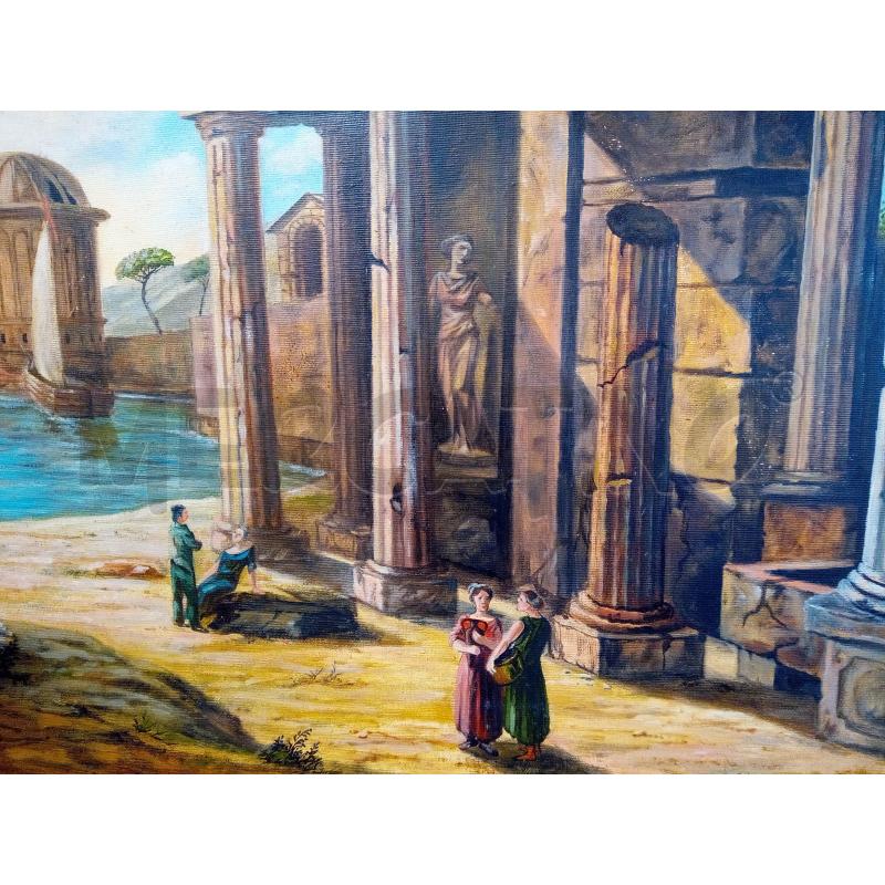 QUADRO OLIO SU TELA CAPRICCIO ARCHITETTONICO VEDUTA MARE | Mercatino dell'Usato Roma porta maggiore 2