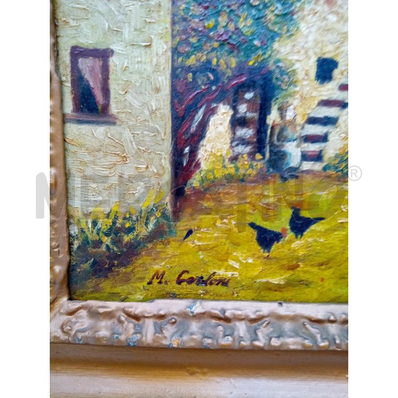 QUADRO OLIO SU TELA CASA SUL LAGO CON GALLINE | Mercatino dell'Usato Roma porta maggiore 3