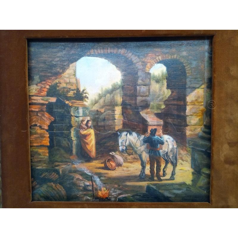 QUADRO OLIO SU TELA CONTADINI TRA LE ROVINE | Mercatino dell'Usato Roma porta maggiore 2