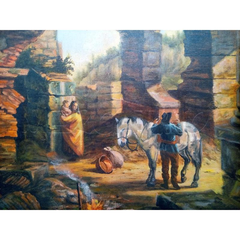 QUADRO OLIO SU TELA CONTADINI TRA LE ROVINE | Mercatino dell'Usato Roma porta maggiore 3