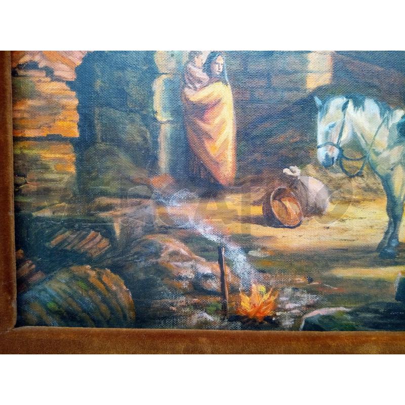 QUADRO OLIO SU TELA CONTADINI TRA LE ROVINE | Mercatino dell'Usato Roma porta maggiore 4