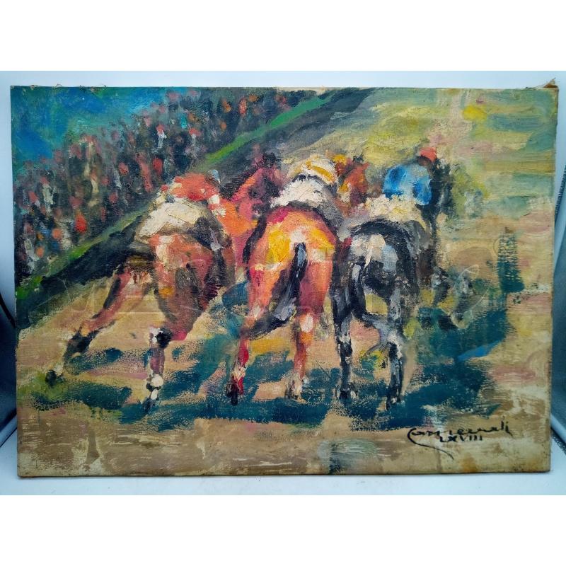 QUADRO OLIO SU TELA CORSA CAVALLI | Mercatino dell'Usato Roma porta maggiore 1