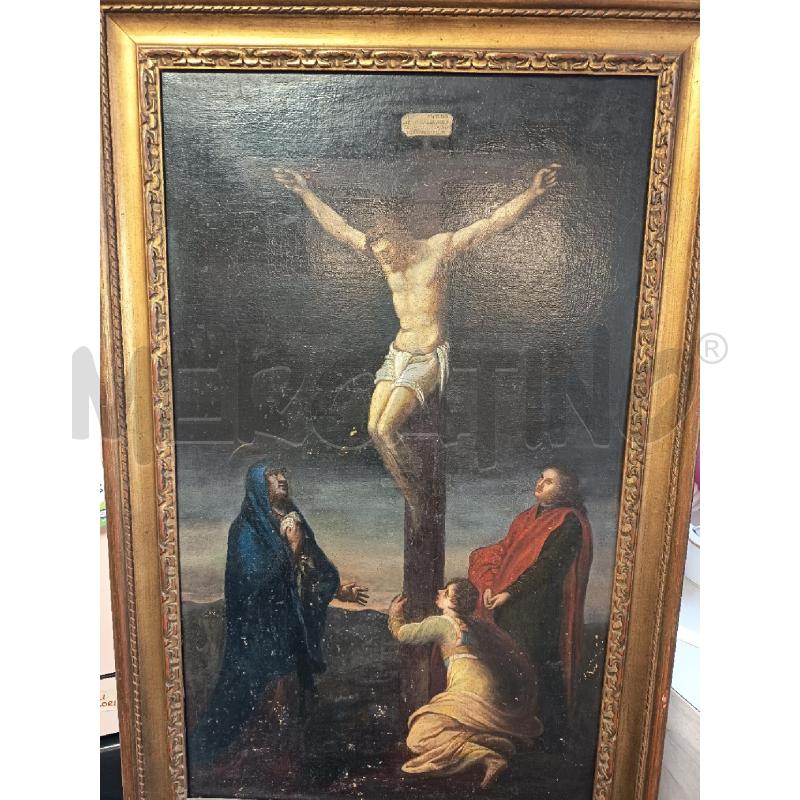 QUADRO OLIO SU TELA CROCIFISSIONE E SANTI | Mercatino dell'Usato Roma porta maggiore 1