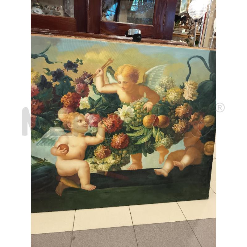 QUADRO OLIO SU TELA CUPIDO CON AMORINI E FIORI | Mercatino dell'Usato Roma porta maggiore 1