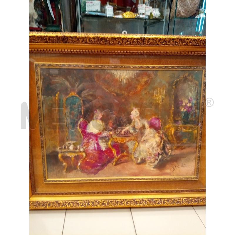 QUADRO OLIO SU TELA DAMA CON CARDINALE | Mercatino dell'Usato Roma porta maggiore 1