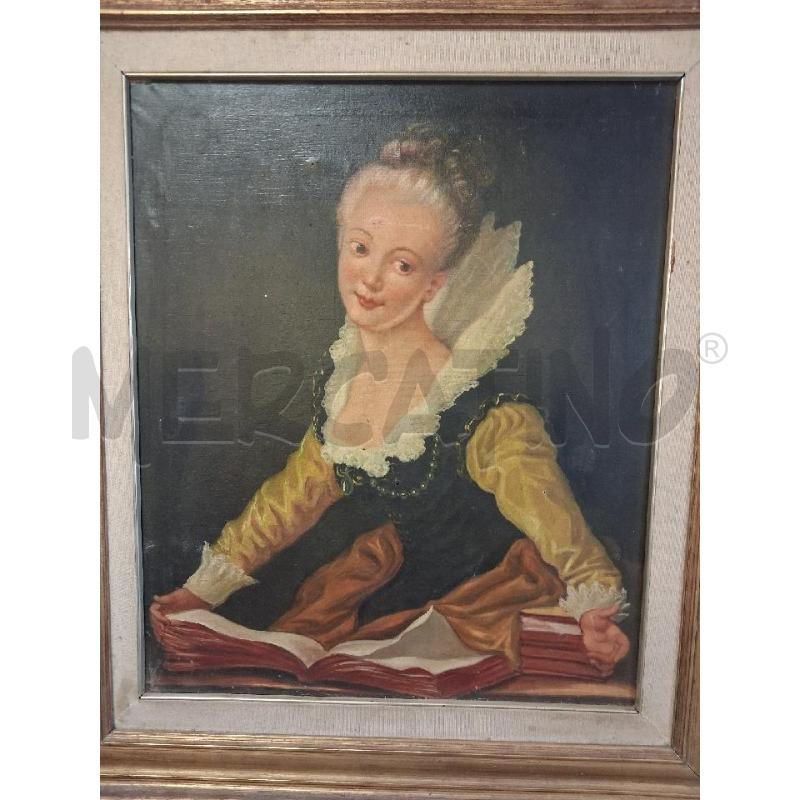 QUADRO OLIO SU TELA DAMA CON LIBRO | Mercatino dell'Usato Roma porta maggiore 1