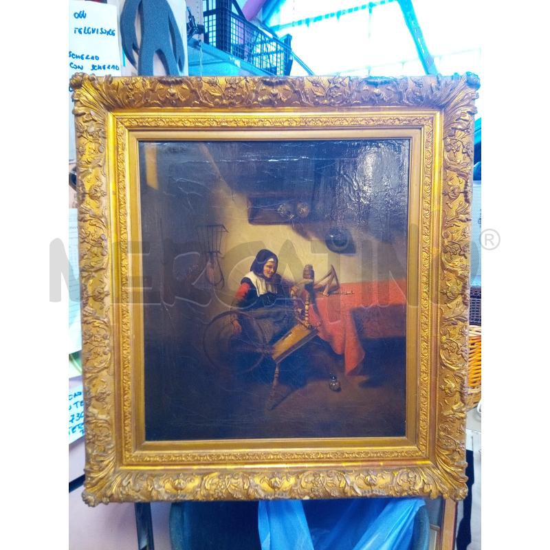 QUADRO OLIO SU TELA DONNA ARCOLAIO | Mercatino dell'Usato Roma porta maggiore 1