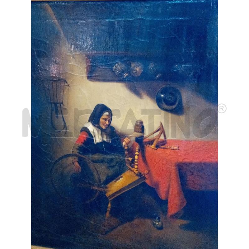 QUADRO OLIO SU TELA DONNA ARCOLAIO | Mercatino dell'Usato Roma porta maggiore 2