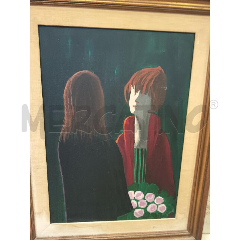 QUADRO OLIO SU TELA DUE DONNE CON ROSE | Mercatino dell'Usato Roma porta maggiore 1