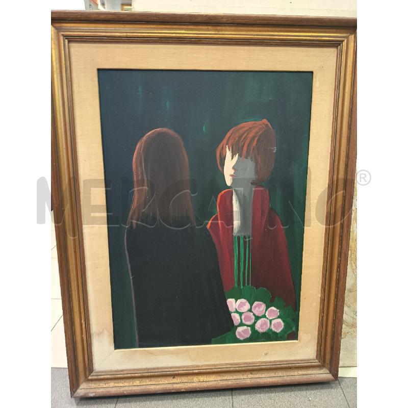 QUADRO OLIO SU TELA DUE DONNE CON ROSE | Mercatino dell'Usato Roma porta maggiore 2