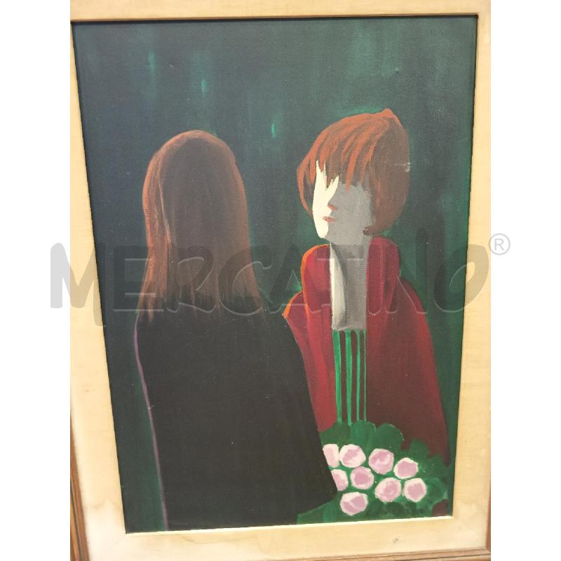 QUADRO OLIO SU TELA DUE DONNE CON ROSE | Mercatino dell'Usato Roma porta maggiore 3