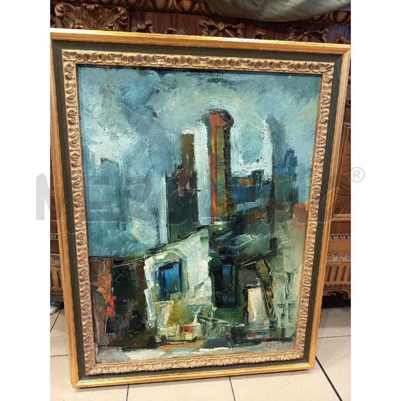 QUADRO OLIO SU TELA EDIFICI ASTRATTI MATERICO  | Mercatino dell'Usato Roma porta maggiore 1