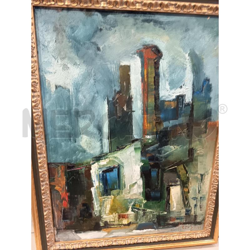 QUADRO OLIO SU TELA EDIFICI ASTRATTI MATERICO  | Mercatino dell'Usato Roma porta maggiore 2