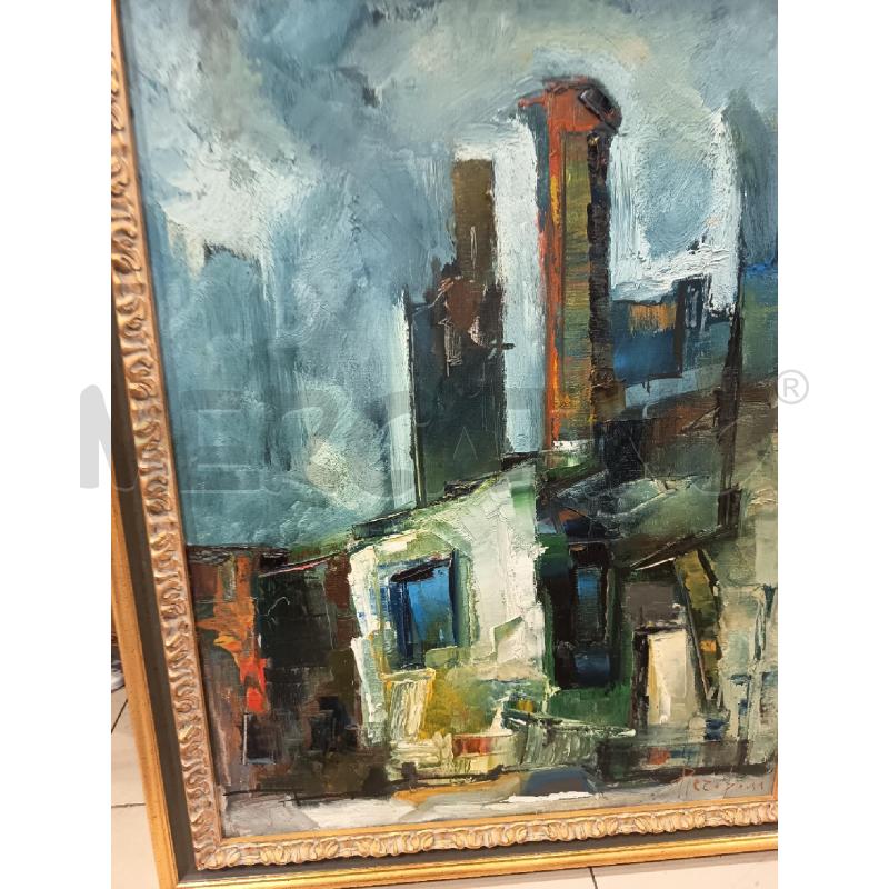 QUADRO OLIO SU TELA EDIFICI ASTRATTI MATERICO  | Mercatino dell'Usato Roma porta maggiore 3