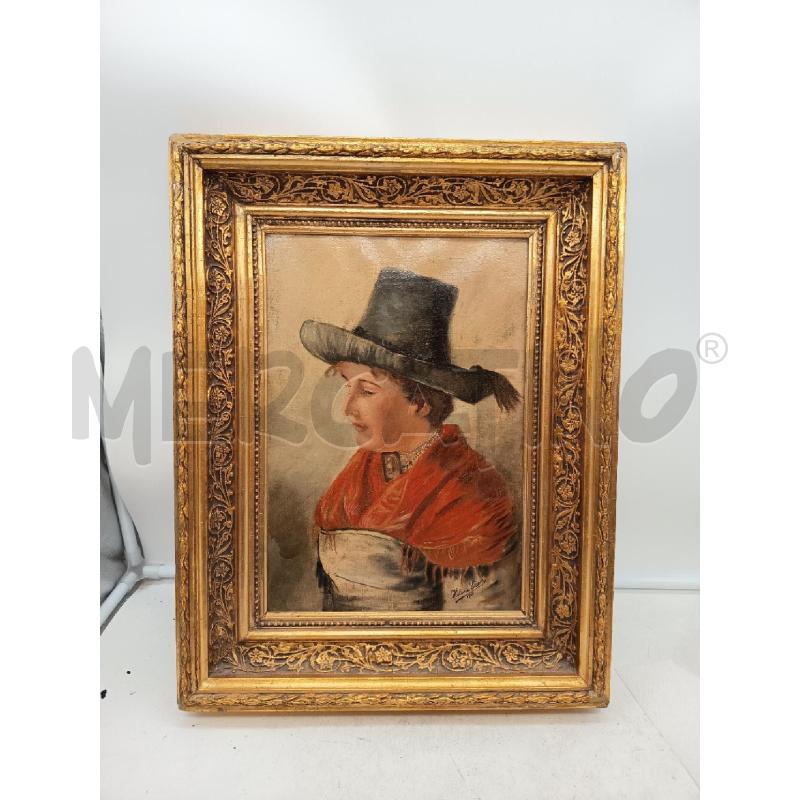 QUADRO OLIO SU TELA FIGURA FEMMINILE CON CAPPELLO SCIALLE ROSSO  | Mercatino dell'Usato Roma porta maggiore 1