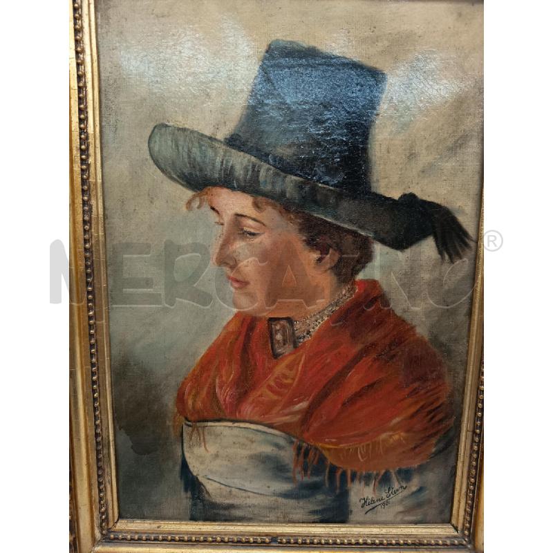 QUADRO OLIO SU TELA FIGURA FEMMINILE CON CAPPELLO SCIALLE ROSSO  | Mercatino dell'Usato Roma porta maggiore 2