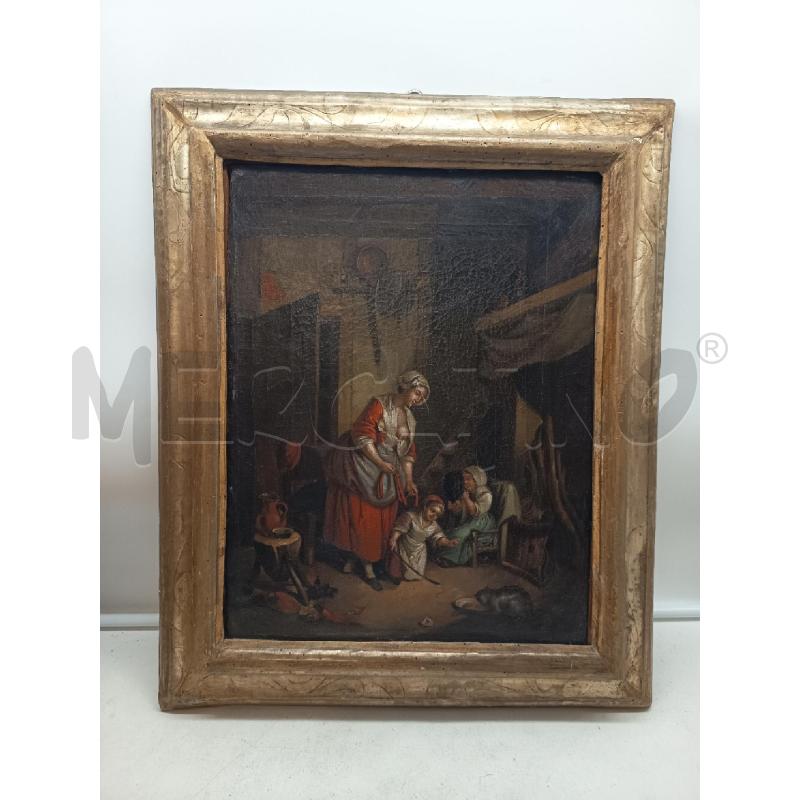 QUADRO OLIO SU TELA INTERNO RUSTICO SCUOLA FIAMMINGA EPOCA  | Mercatino dell'Usato Roma porta maggiore 1