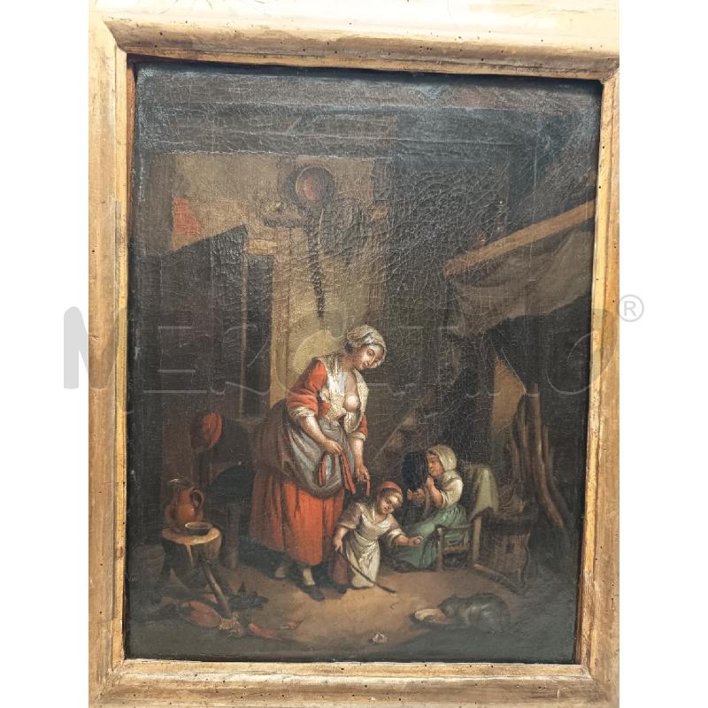 QUADRO OLIO SU TELA INTERNO RUSTICO SCUOLA FIAMMINGA EPOCA  | Mercatino dell'Usato Roma porta maggiore 2
