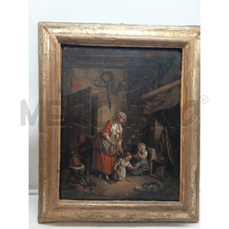 QUADRO OLIO SU TELA INTERNO RUSTICO SCUOLA FIAMMINGA EPOCA  | Mercatino dell'Usato Roma porta maggiore 4