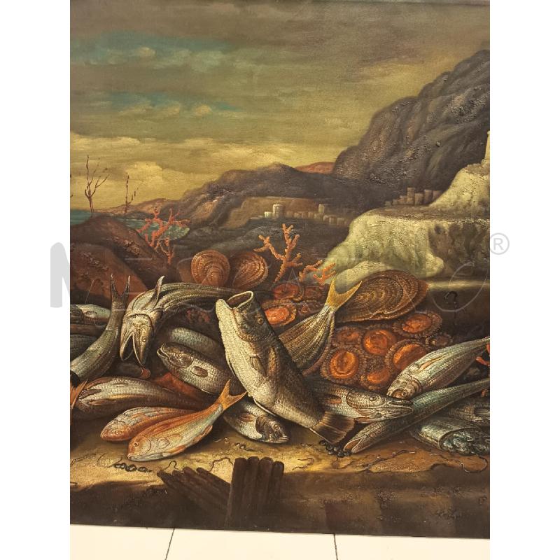 QUADRO OLIO SU TELA NATUIRA MORTA PESCI | Mercatino dell'Usato Roma porta maggiore 1