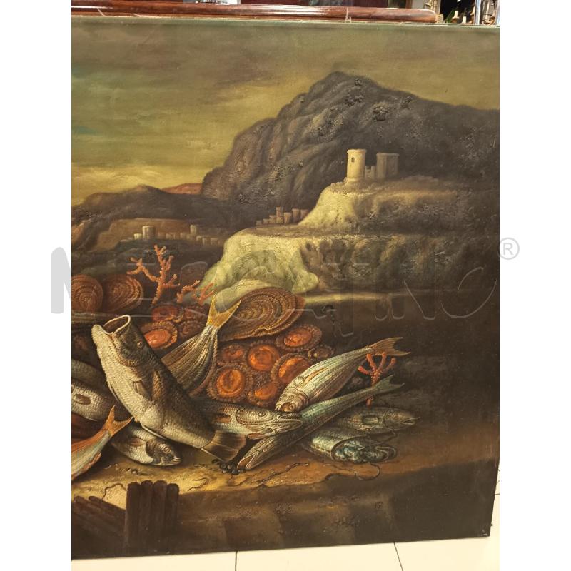 QUADRO OLIO SU TELA NATUIRA MORTA PESCI | Mercatino dell'Usato Roma porta maggiore 2