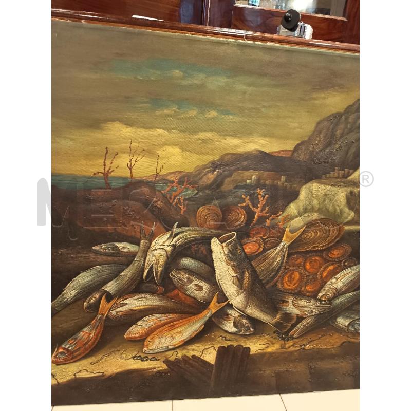 QUADRO OLIO SU TELA NATUIRA MORTA PESCI | Mercatino dell'Usato Roma porta maggiore 3