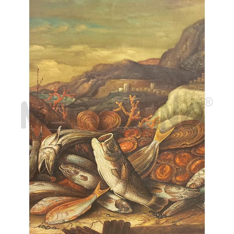 QUADRO OLIO SU TELA NATUIRA MORTA PESCI | Mercatino dell'Usato Roma porta maggiore 4