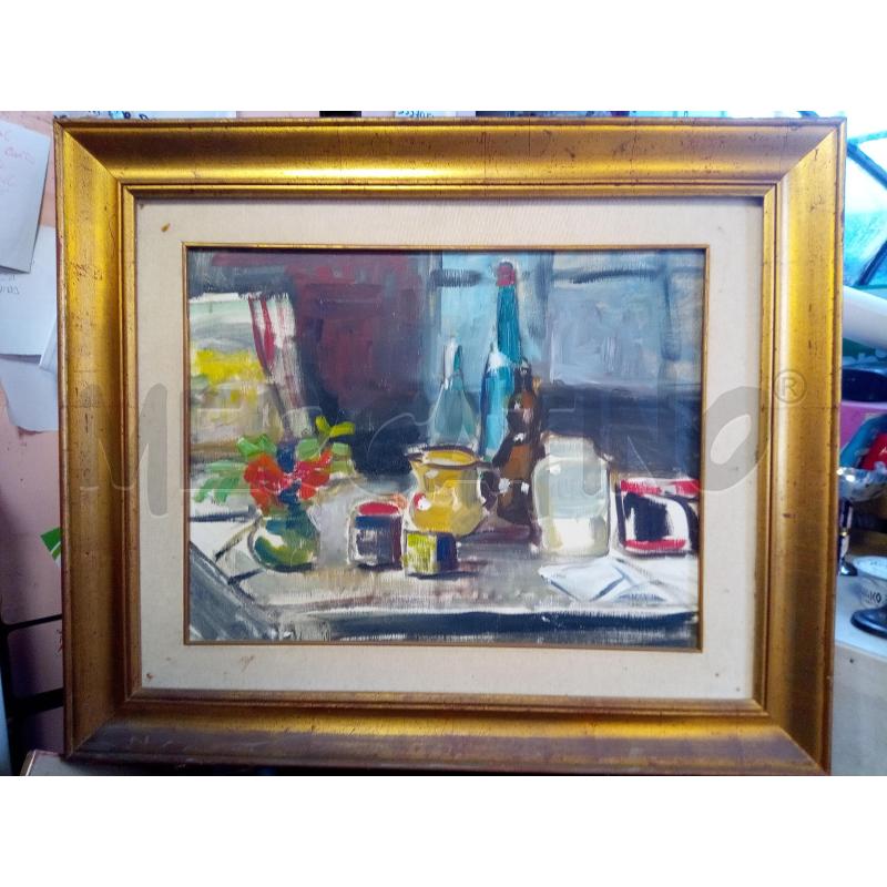 QUADRO OLIO SU TELA NATURA MORTA BARATTOLI E BOTTIGLIE  | Mercatino dell'Usato Roma porta maggiore 1