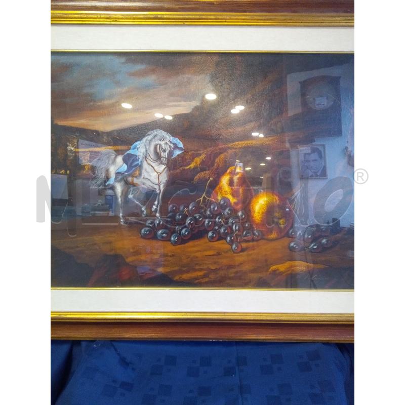 QUADRO OLIO SU TELA NATURA MORTA E CAVALLO | Mercatino dell'Usato Roma porta maggiore 1